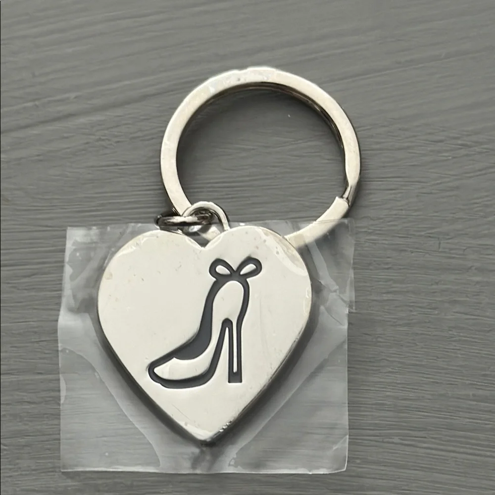 New Double-Sided Heart-Shaped Silver Keychain with Shoe Design